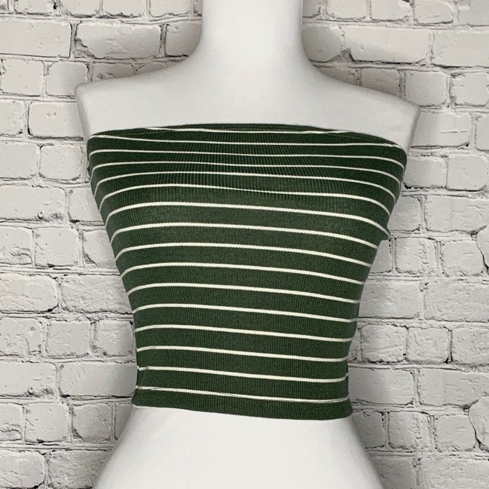 Olive Green Striped Ribbed Tube/Cropped Top - NWT